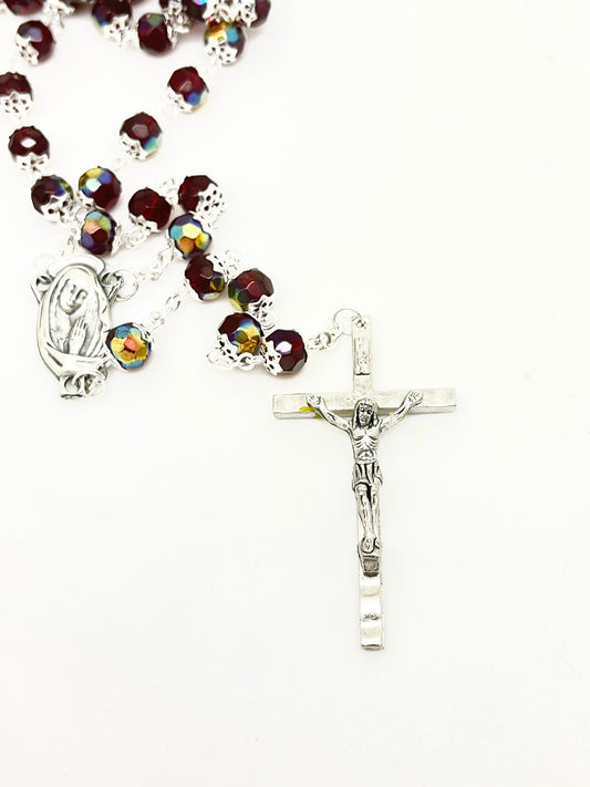 Ruby Double Capped Crystal Glass Rosary 7MM - Unique Catholic Gifts