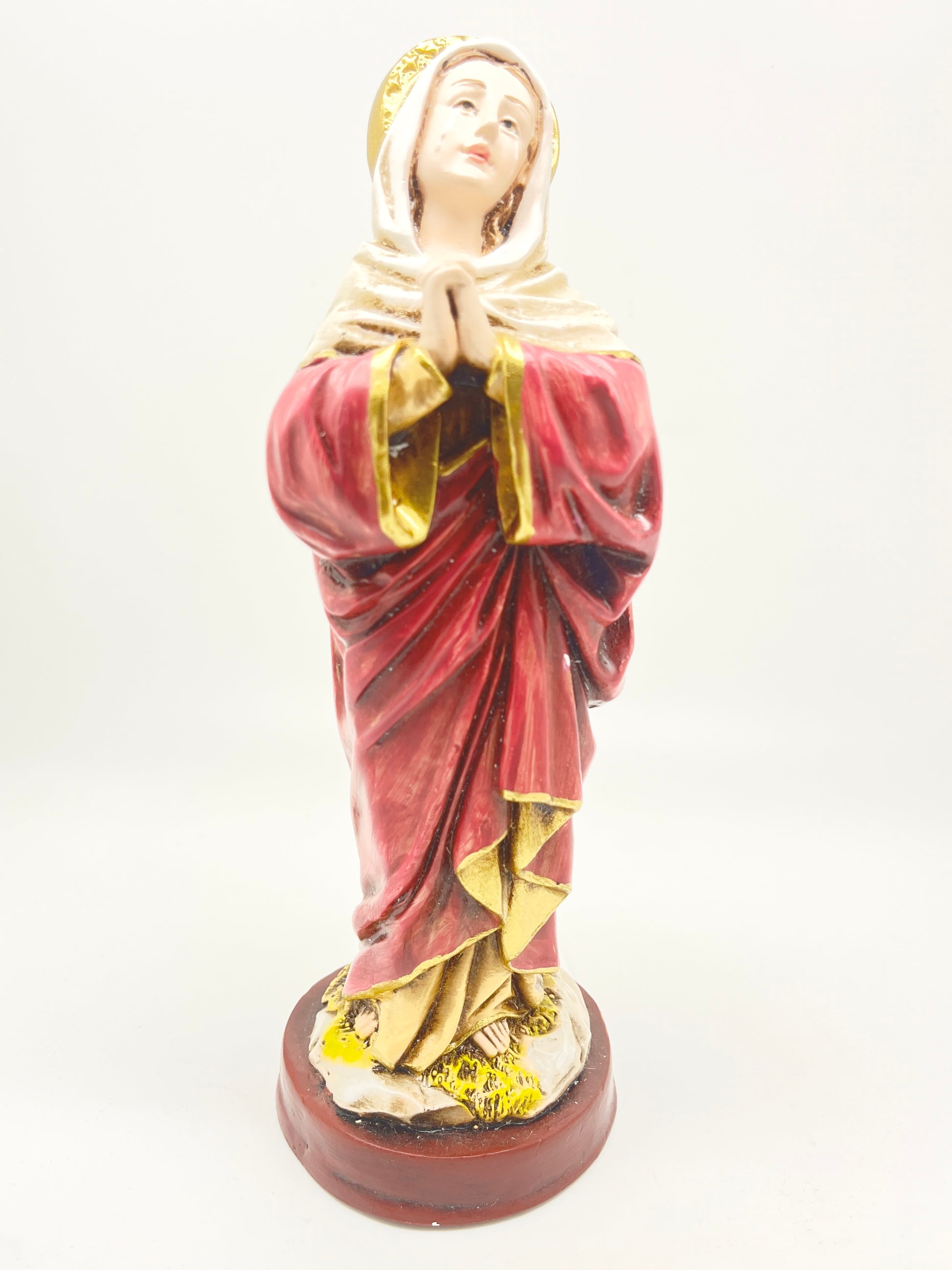 Our Lady of Sorrows Statue Hand Painted (9") Red - Unique Catholic Gifts