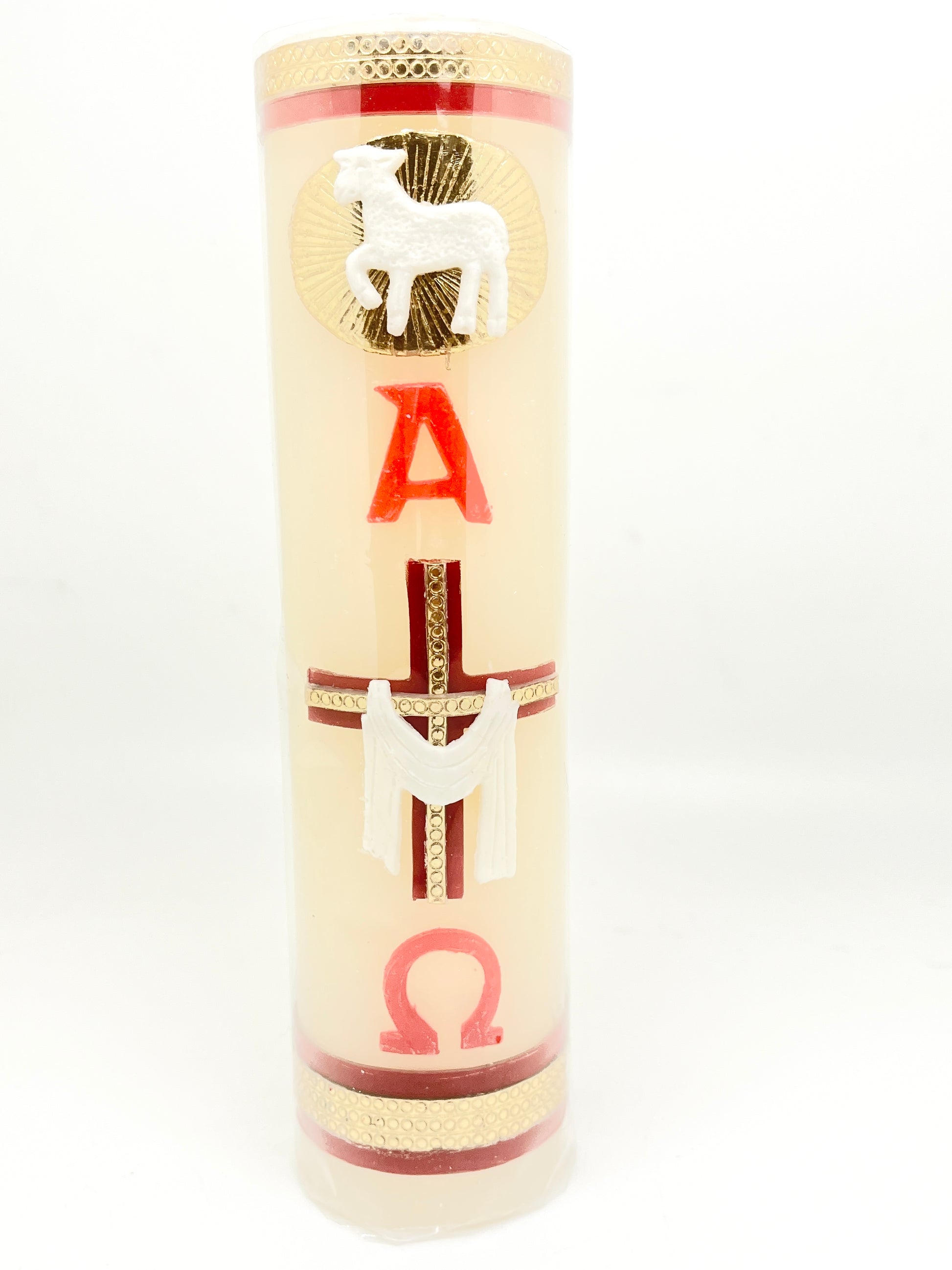 8" Alpha Omega Carved Candle Cirio Candle Beeswax 8 X 2" - Unique Catholic Gifts