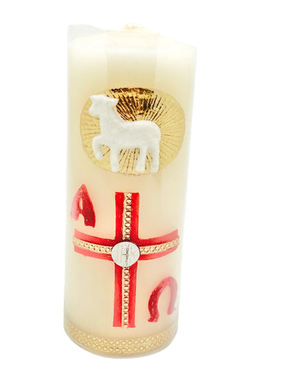 5" Alpha Omega Carved Candle Cirio Candle Beeswax 5 X 2" - Unique Catholic Gifts