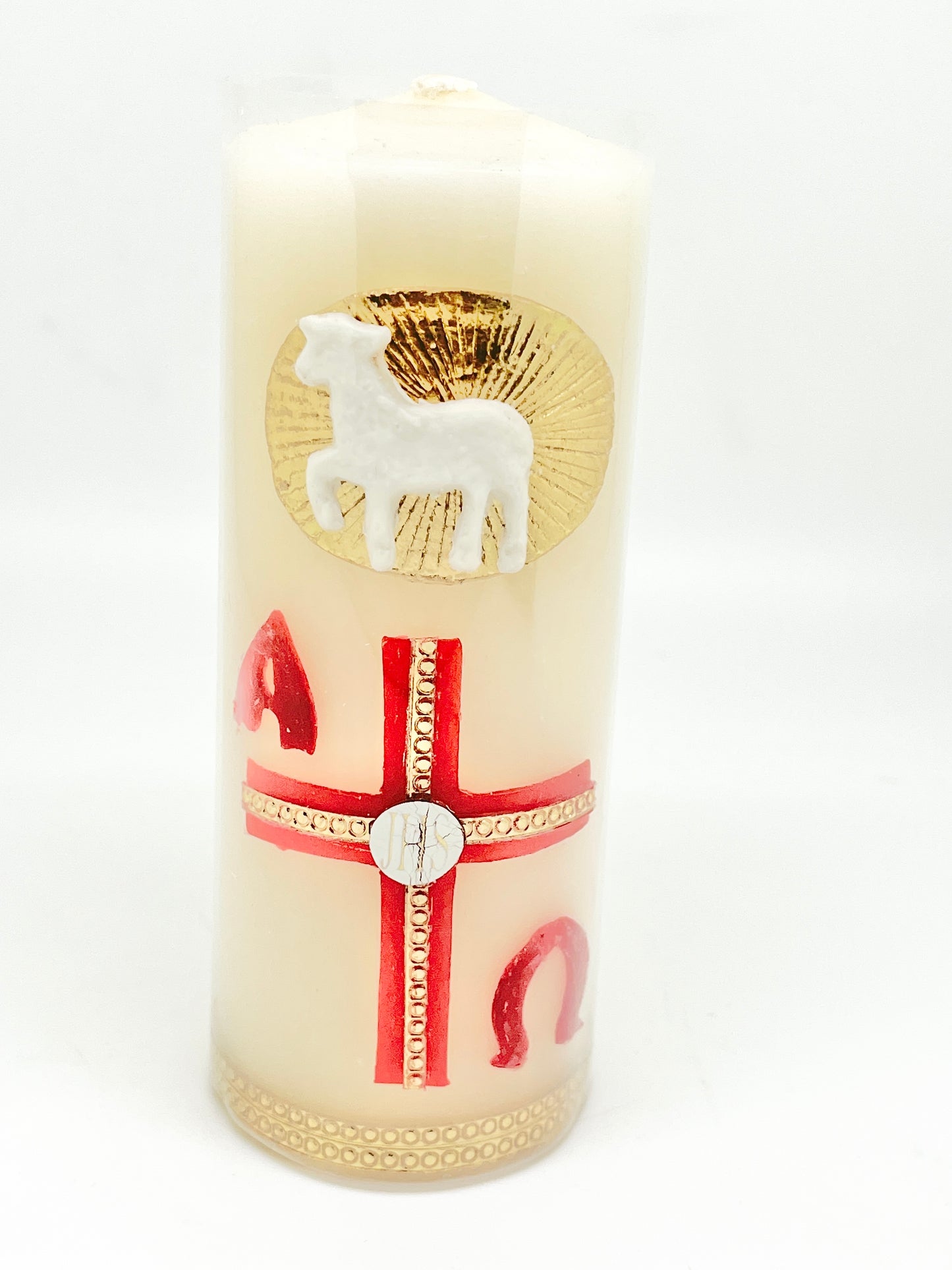 5" Alpha Omega Carved Candle Cirio Candle Beeswax 5 X 2" - Unique Catholic Gifts