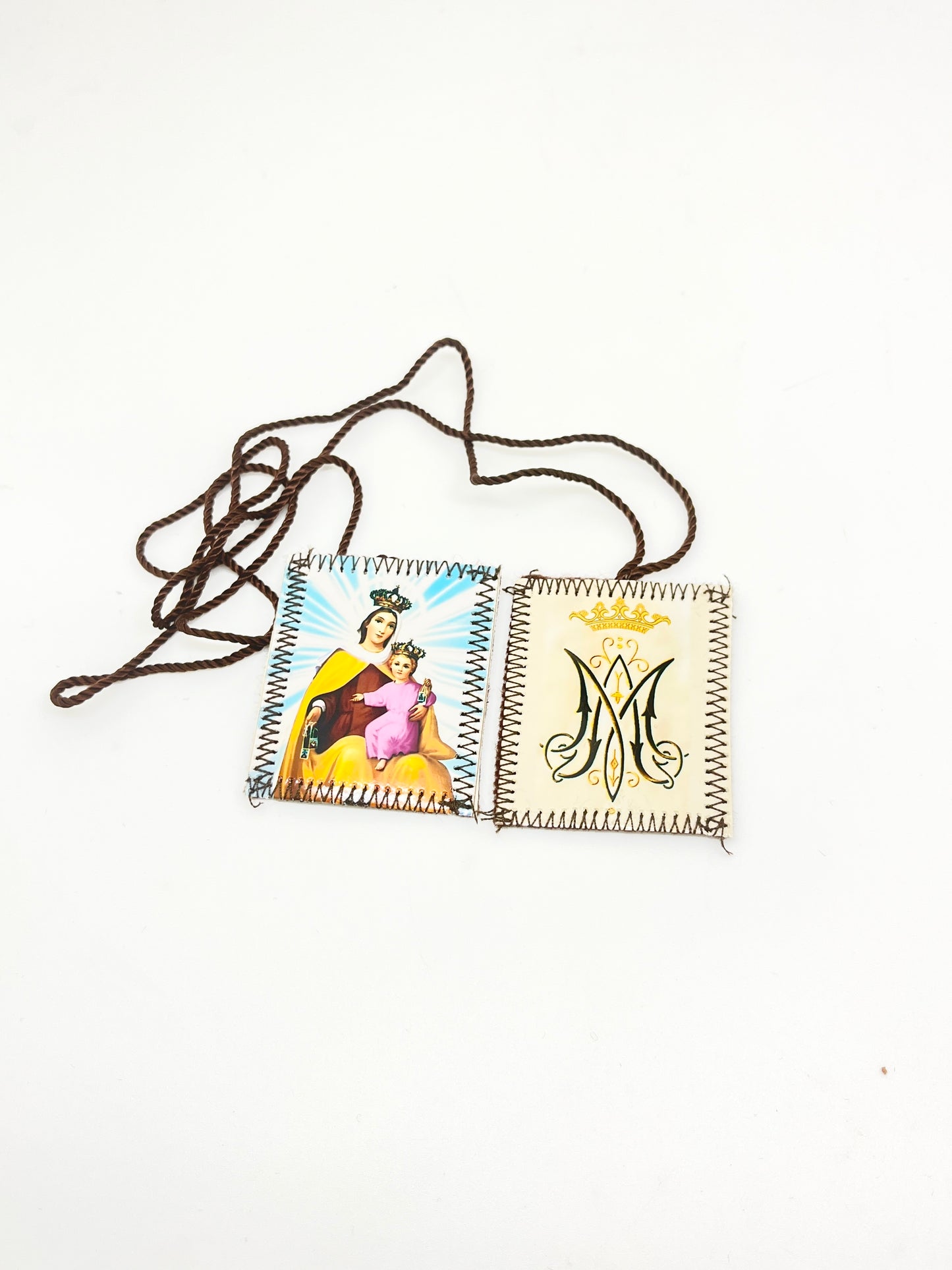 Colored Brown Scapular with Our Lady of Mt. Carmel  1  3/4" - Unique Catholic Gifts