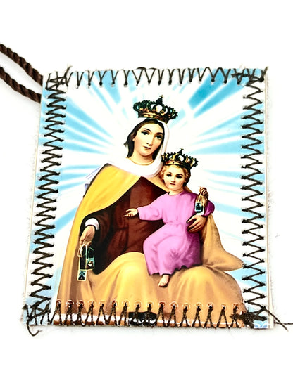 Colored Brown Scapular with Our Lady of Mt. Carmel  1  3/4" - Unique Catholic Gifts