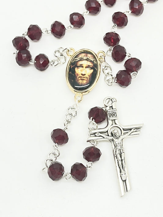 Silver and Red Precious Blood of Jesus Crystal Chaplet Beads. 8MM - Unique Catholic Gifts