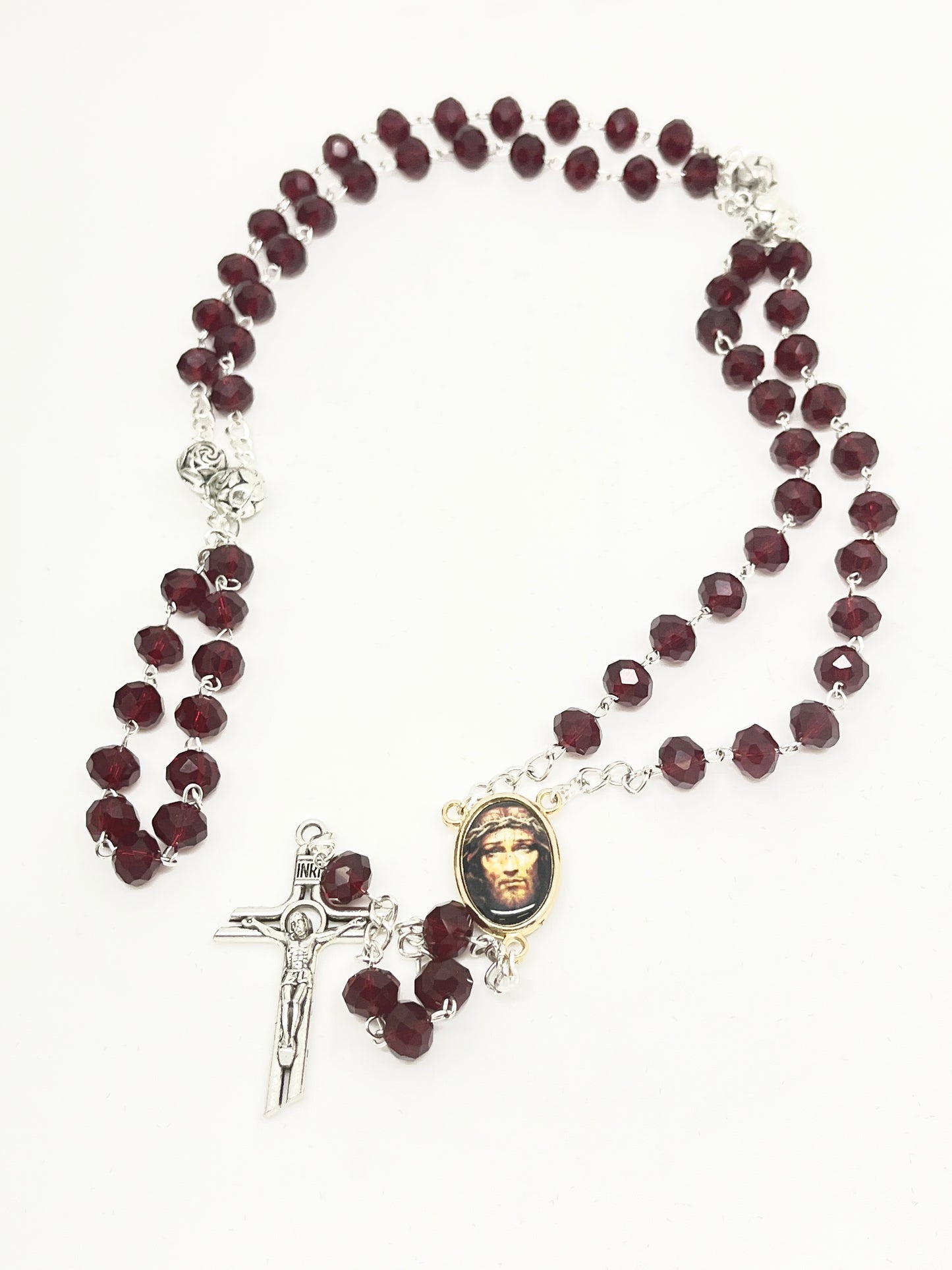 Silver and Red Precious Blood of Jesus Crystal Chaplet Beads. 8MM - Unique Catholic Gifts