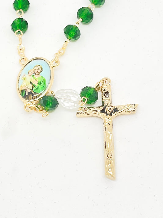 Gold and Green Crystal St. Joseph Rosary - Unique Catholic Gifts