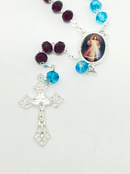 Divine Mercy Red and Blue Crystal Rosary - Unique Catholic Gifts