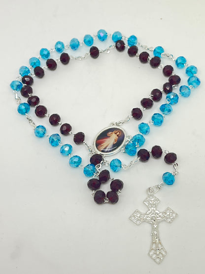 Divine Mercy Red and Blue Crystal Rosary - Unique Catholic Gifts