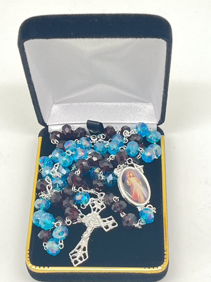 Divine Mercy Red and Blue Crystal Rosary - Unique Catholic Gifts