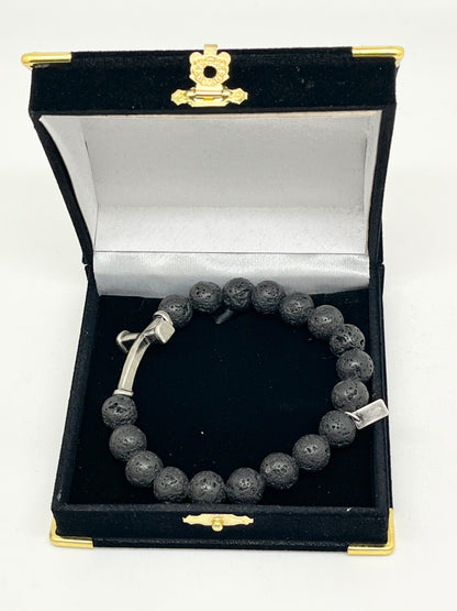 Black Lava Rock Men's Nail Cross Stretch Bracelet