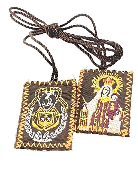 Brown Scapular with Our Lady of Mt. Carmel 1 1/2"