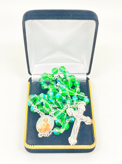 St. Jude Green Glass Bead Rosary