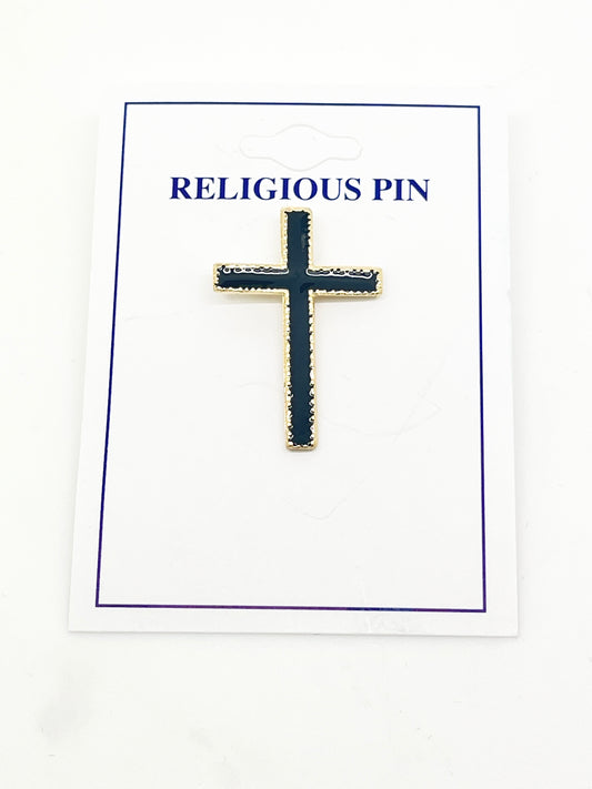 Gold and Black Simple Cross Pin 1"