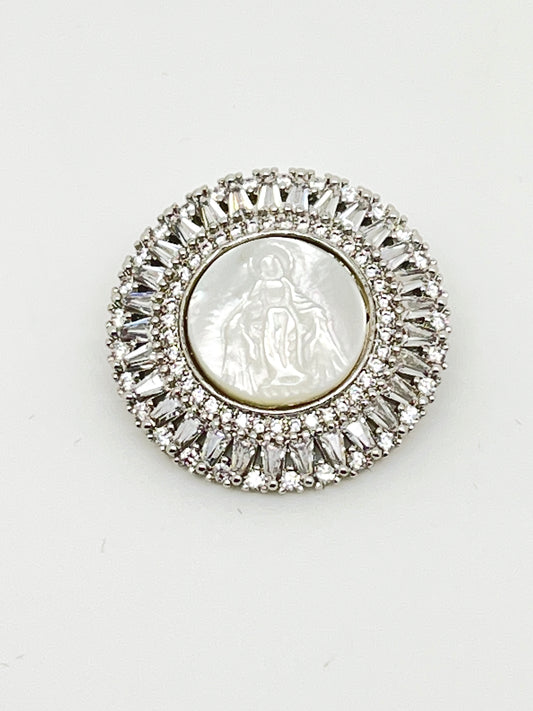 Our Lady of Grace Silver Round Pendant or Brooch 1"