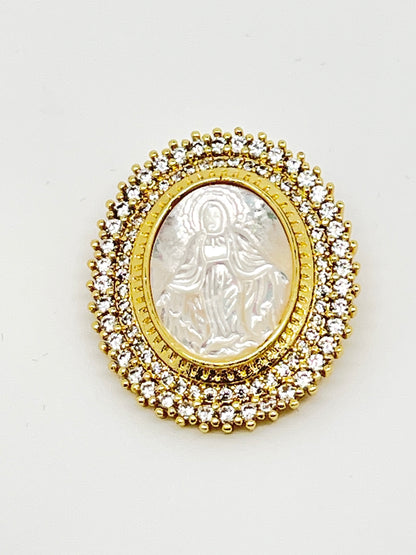 Lady of Grace Oval Gold Pendant/ Brooch  1"