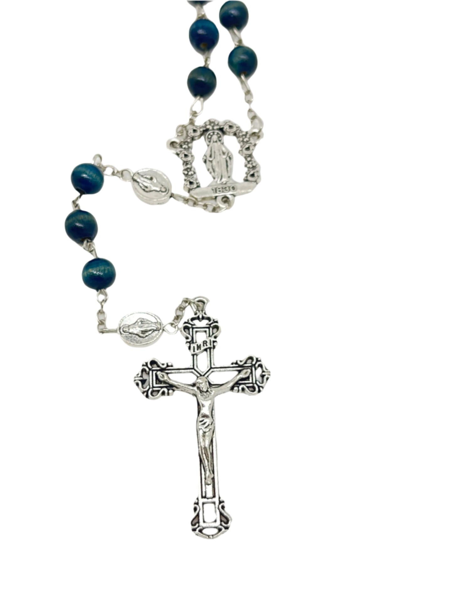 Blue Wood Rosary 8mm 22"