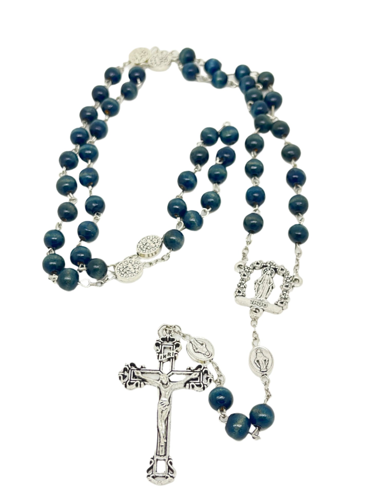 Blue Wood Rosary 8mm 22"