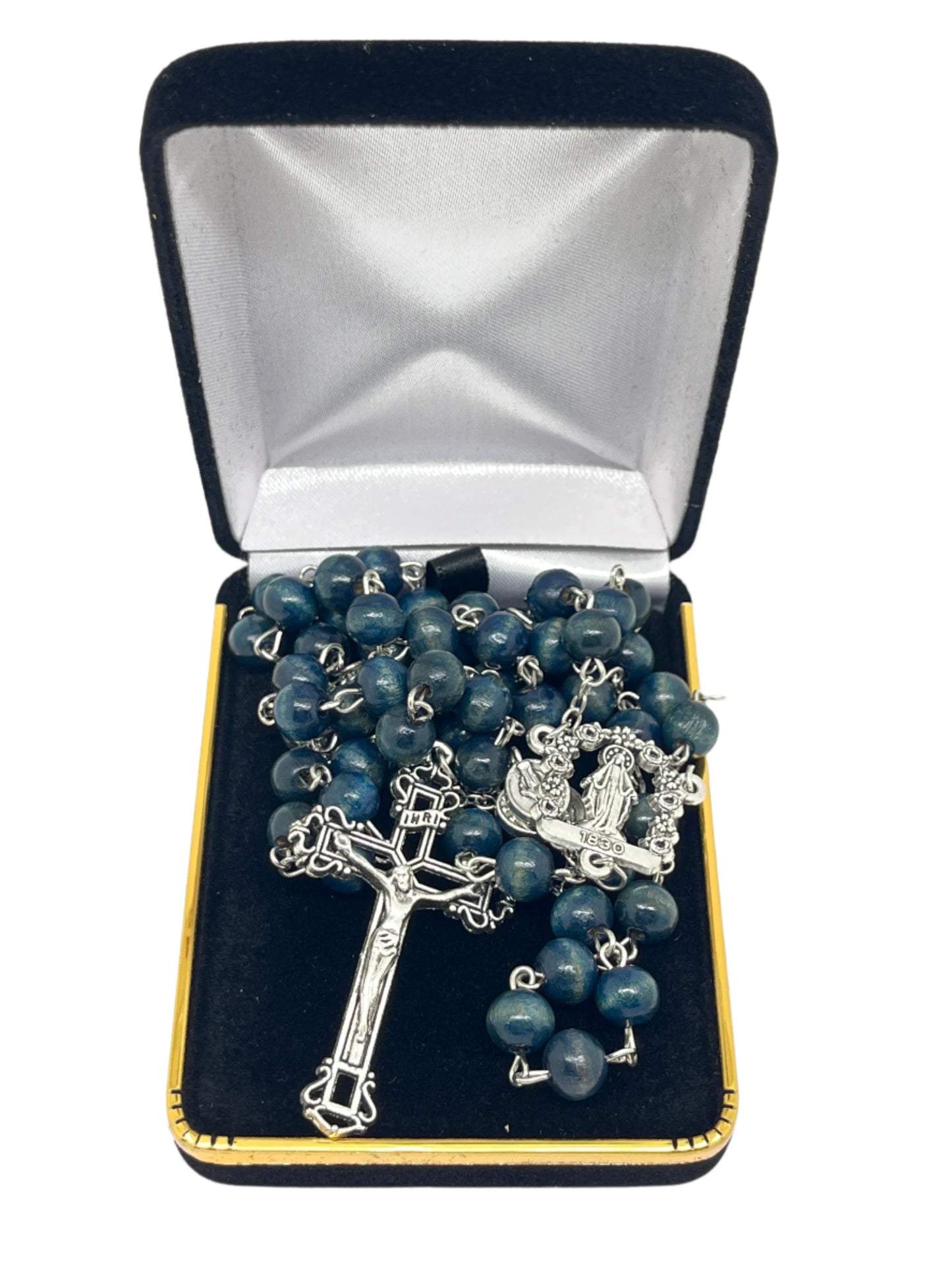 Blue Wood Rosary 8mm 22"