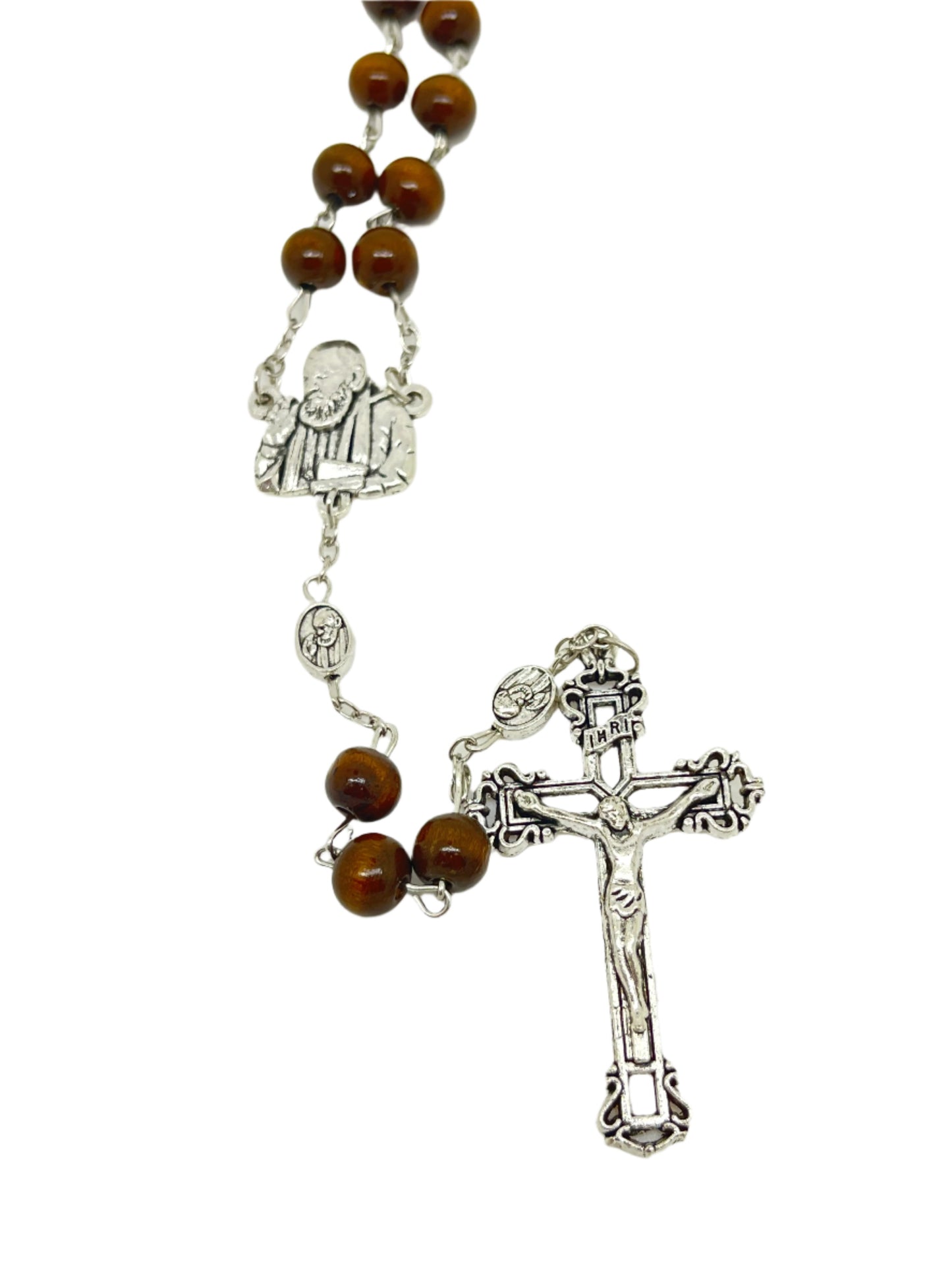 Padre Pio Brown Wood Rosary 8mm 22"