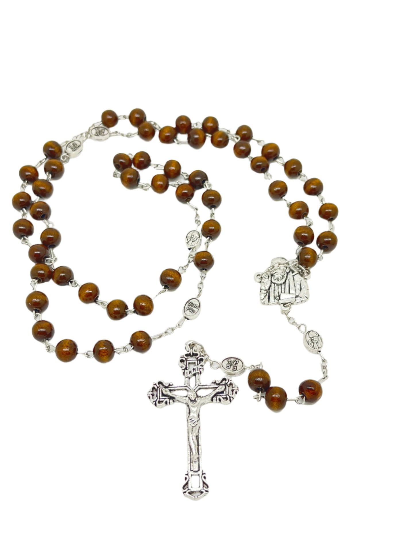 Padre Pio Brown Wood Rosary 8mm 22"