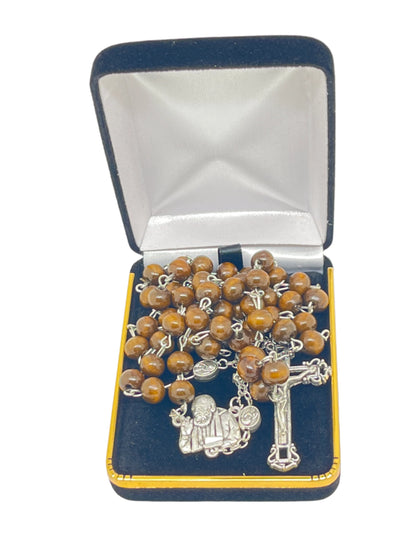 Padre Pio Brown Wood Rosary 8mm 22"