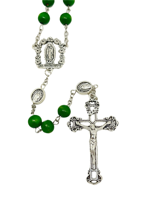 Green Wood Our Lady of Guadalupe Rosary 22"