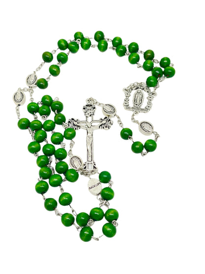 Green Wood Our Lady of Guadalupe Rosary 22"