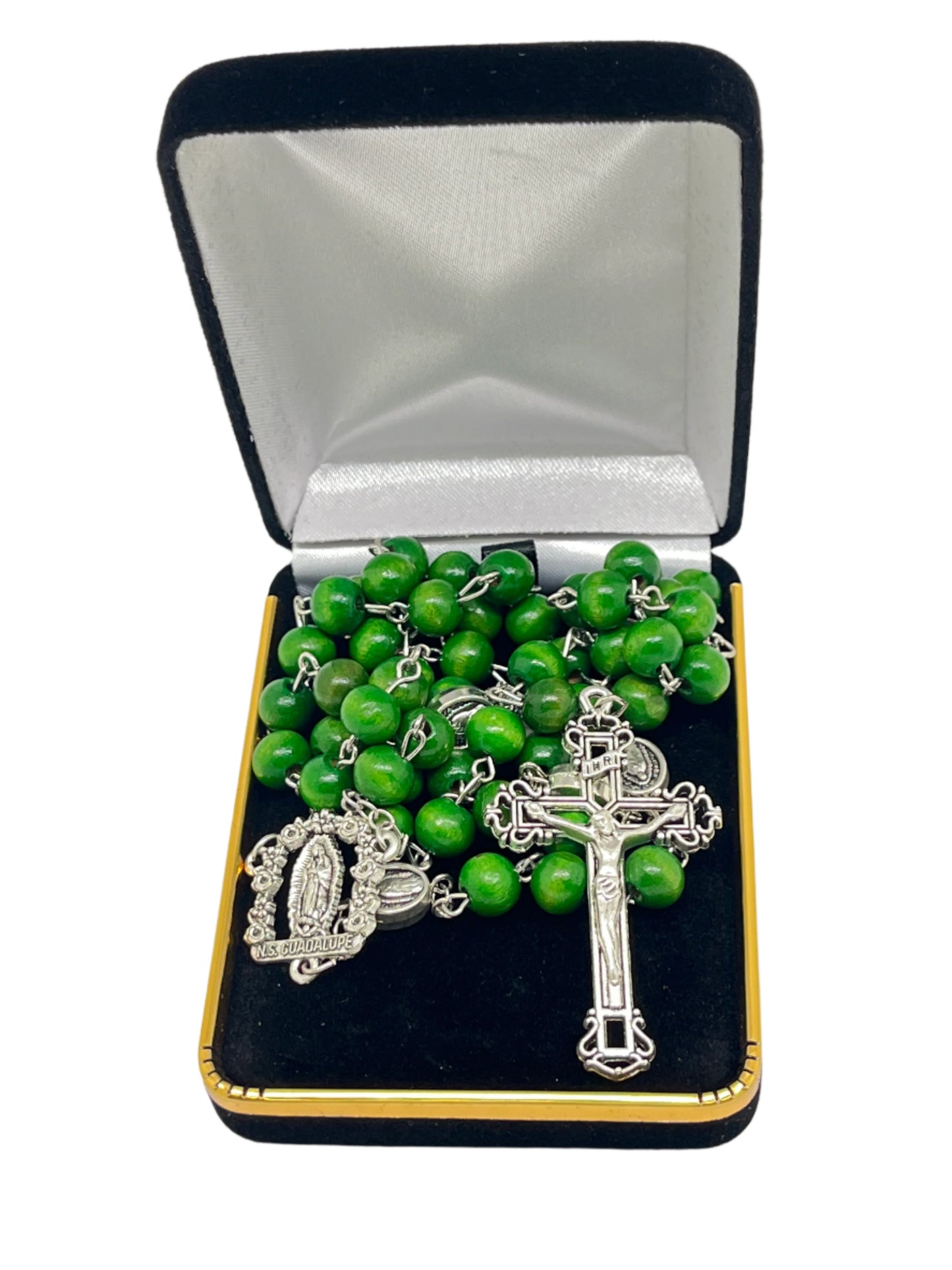 Green Wood Our Lady of Guadalupe Rosary 22"