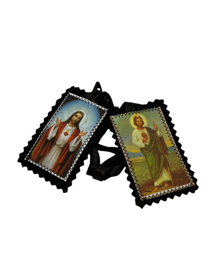 Brown St. Jude and The Sacred  Heart Scapular 3"