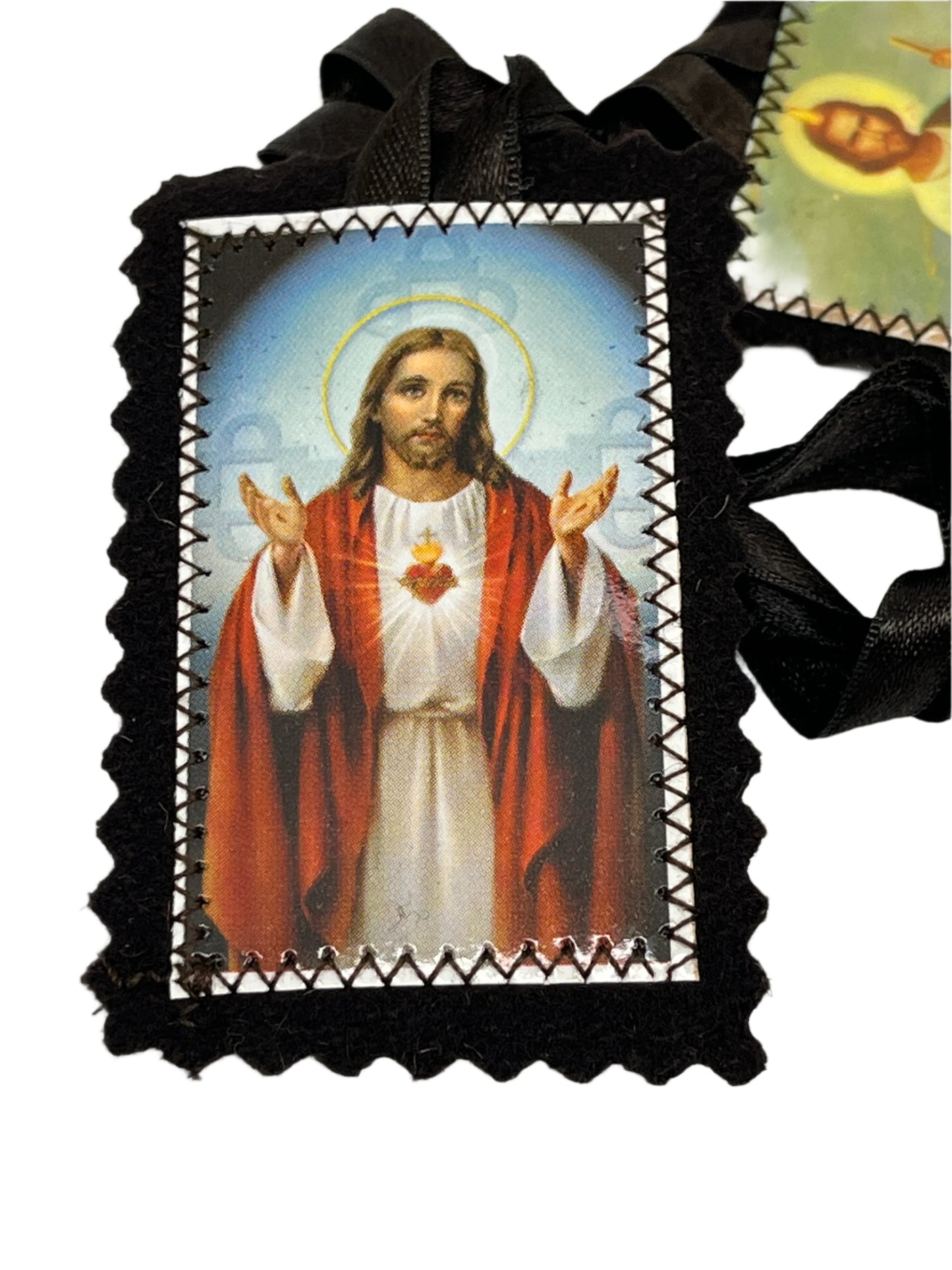 Brown St. Jude and The Sacred  Heart Scapular 3"