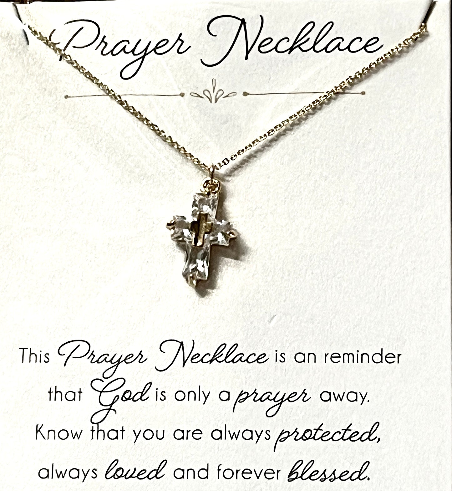 Gold and Crystal Cross Prayer Necklace