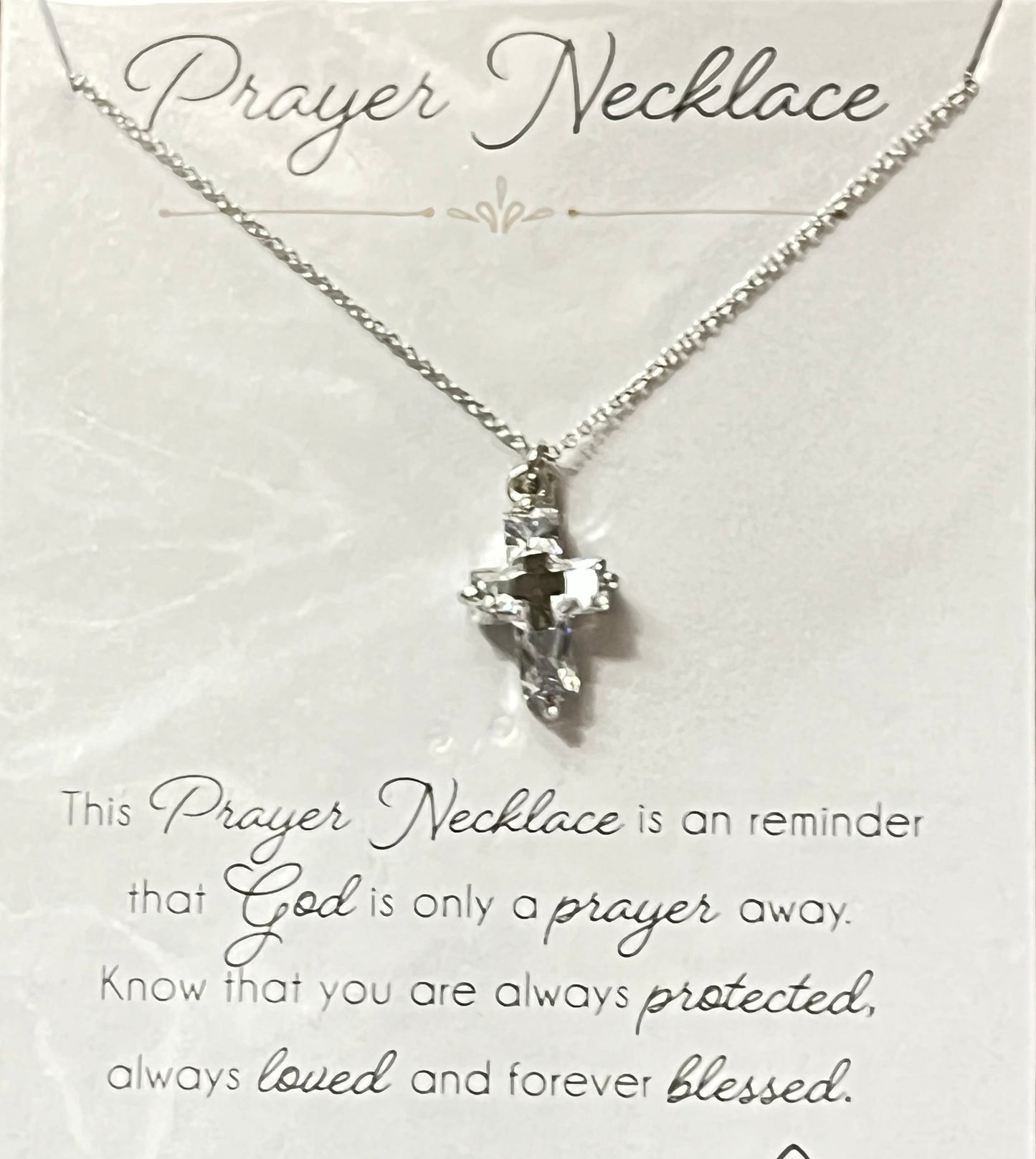 Silver and Crystal Cross Prayer Necklace