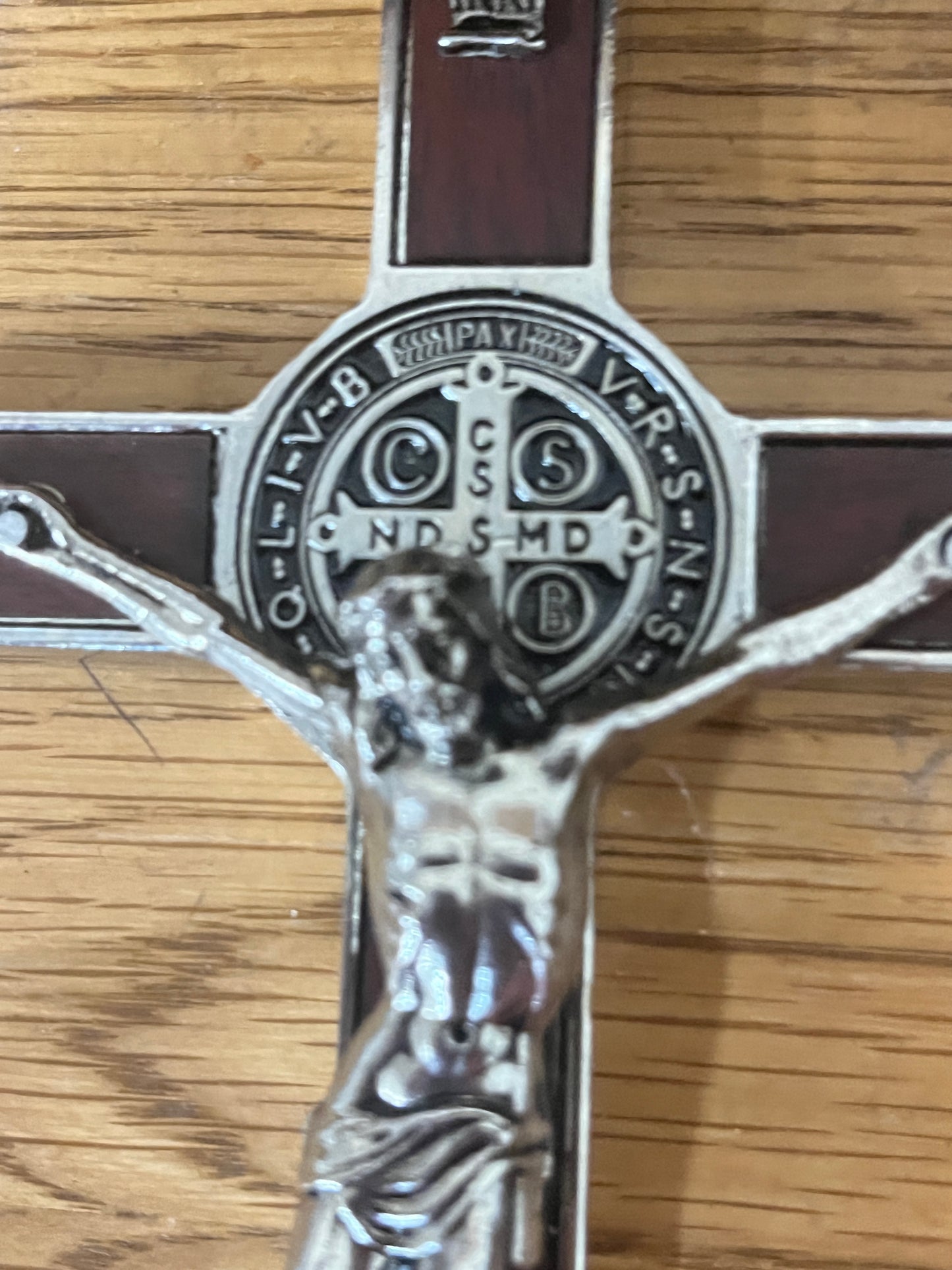 Brown Enamel St. Benedict Wall Crucifix 7 1/2"