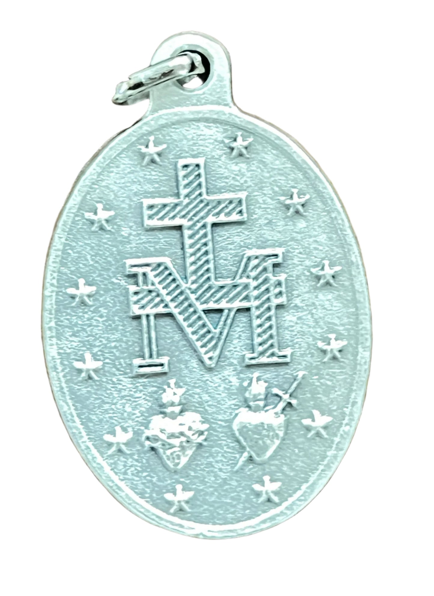 Miraculous Medal Double Silver Tone With Blue Enamel 1-1/2"