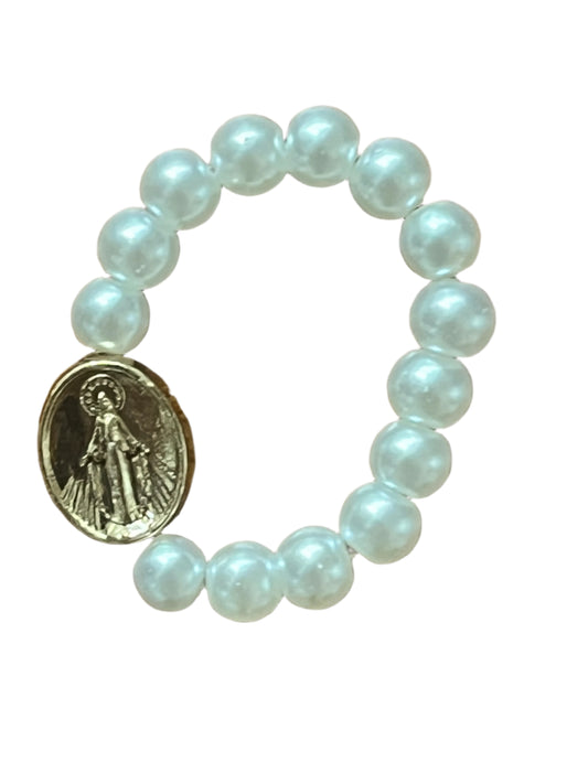 White and Gold Miraculous Medal Stretch Ring