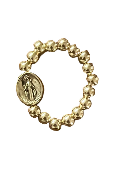 Gold and Gold Miraculous Medal Stretch Ring