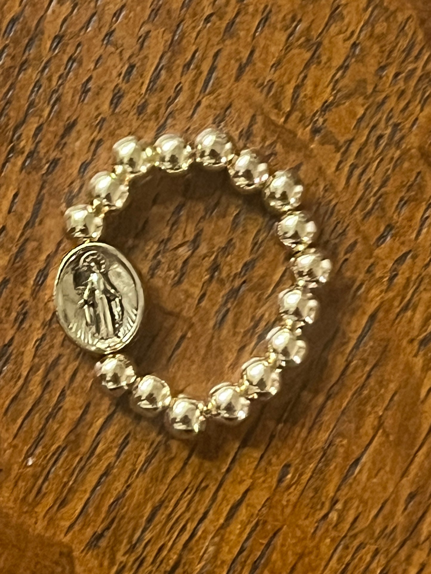 Gold and Gold Miraculous Medal Stretch Ring