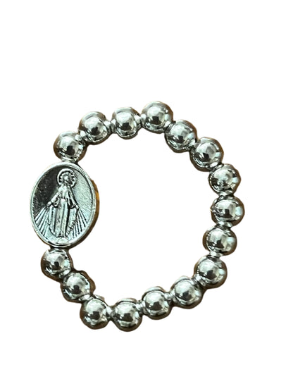 Silver and Silver Miraculous Medal Stretch Ring