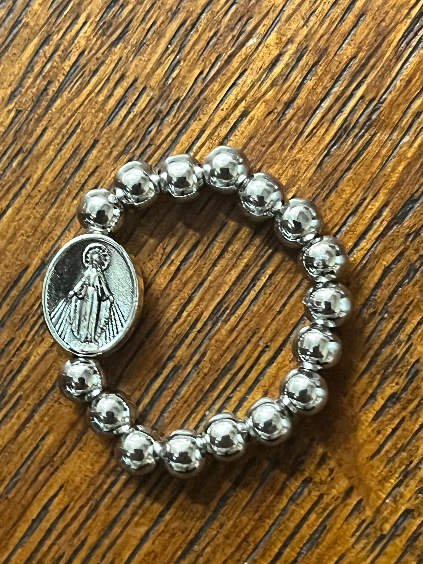 Silver and Silver Miraculous Medal Stretch Ring