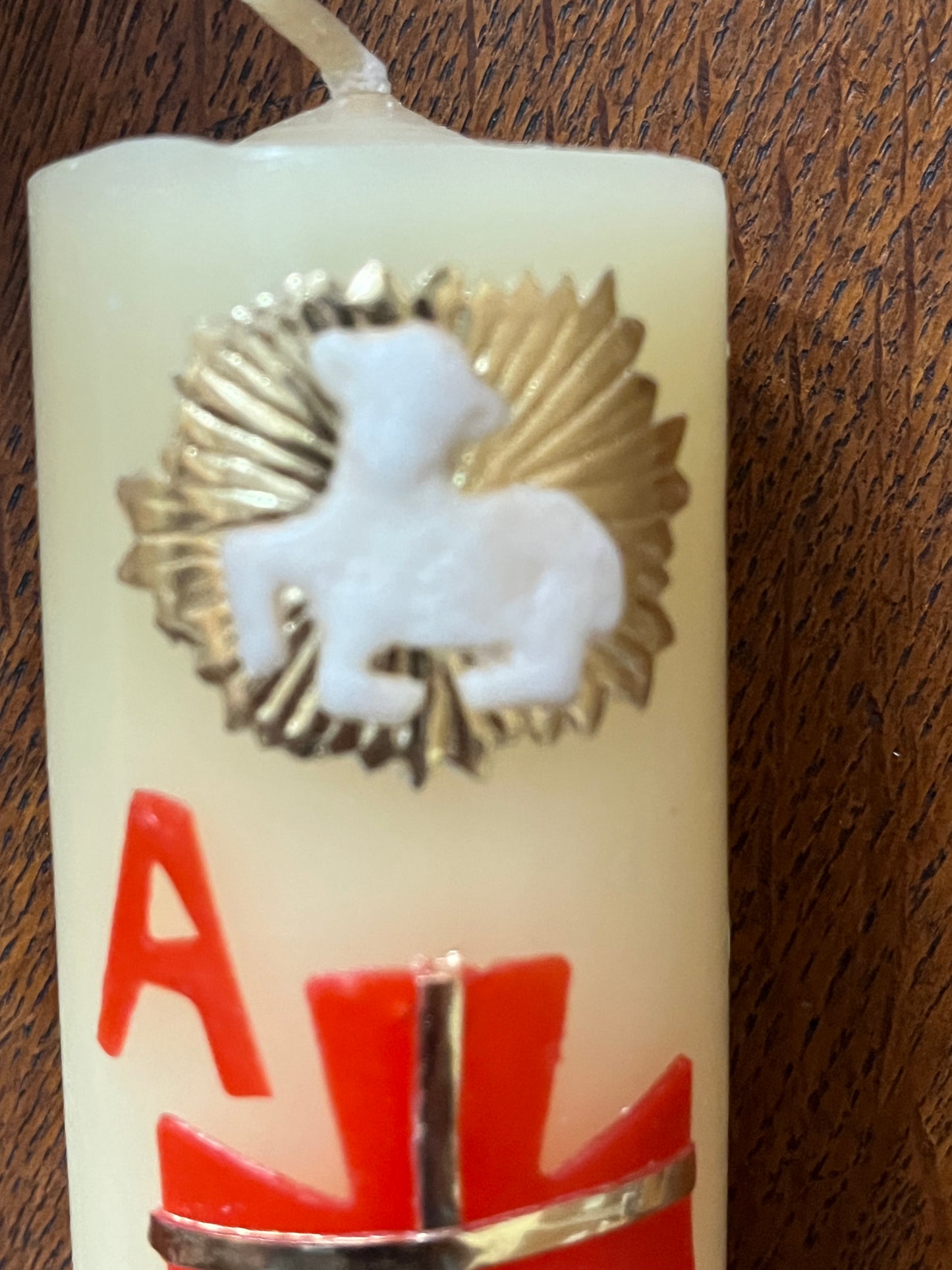 Alpha Omega Carved Candle Cirio Candle Beeswax 5 X 2"