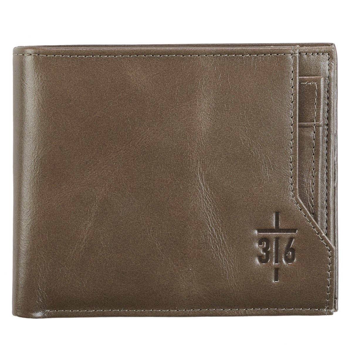 John 3:16 Cross Taupe Full Grain Leather Wallet - Unique Catholic Gifts