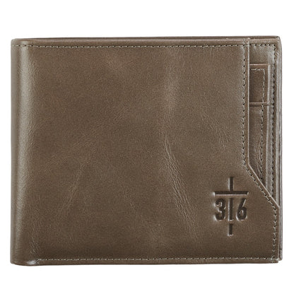 John 3:16 Cross Taupe Full Grain Leather Wallet - Unique Catholic Gifts