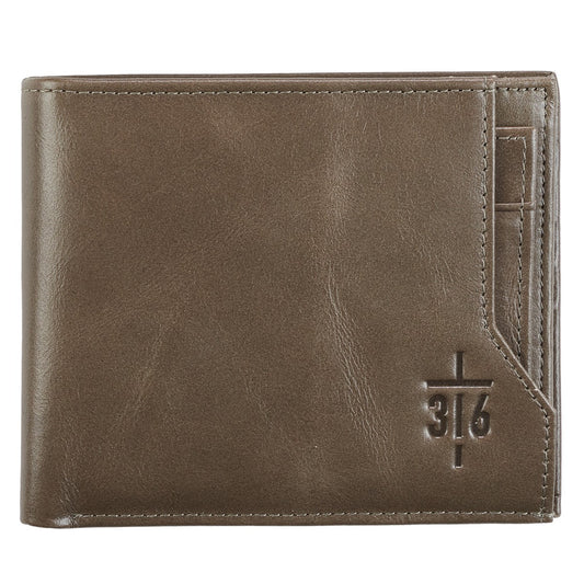 John 3:16 Cross Taupe Full Grain Leather Wallet - Unique Catholic Gifts