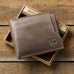 John 3:16 Cross Taupe Full Grain Leather Wallet - Unique Catholic Gifts