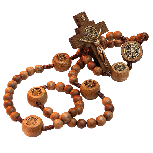 Large Saint Benedict Italian Wood Rosary 10mm - Unique Catholic Gifts