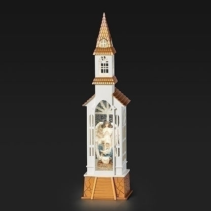 Lighted Swirl Church with Holy Family Nativity Scene 18"