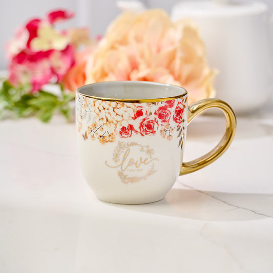 Love 1 Corinthians 16:14  Floral Ceramic Mug - Unique Catholic Gifts