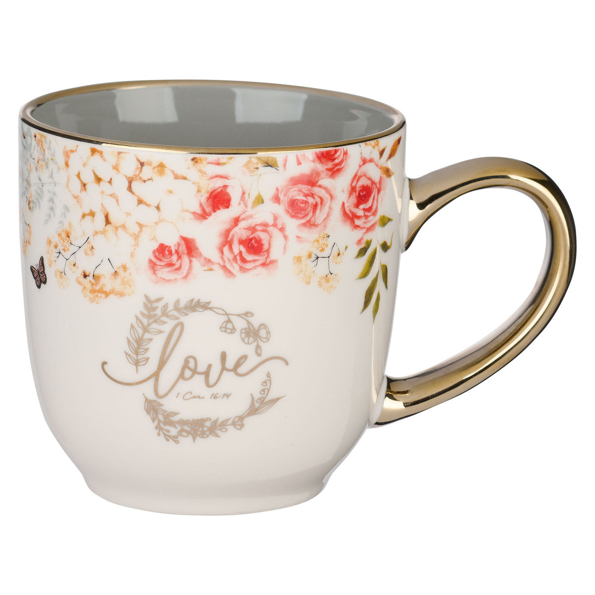 Love 1 Corinthians 16:14  Floral Ceramic Mug - Unique Catholic Gifts