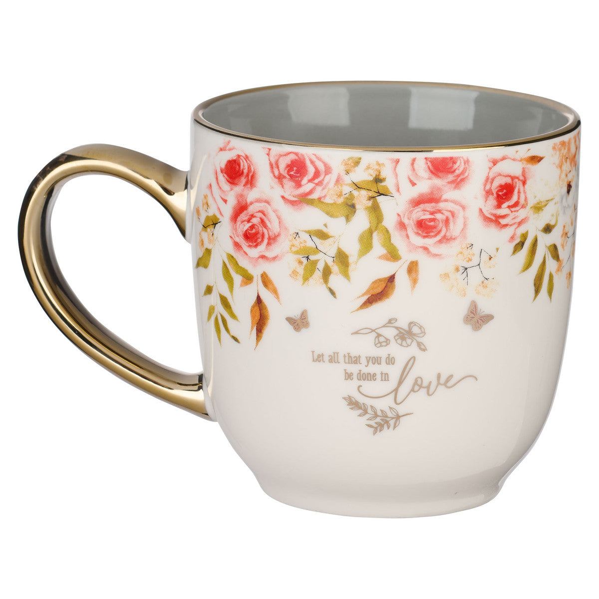 Love 1 Corinthians 16:14  Floral Ceramic Mug - Unique Catholic Gifts