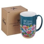 Be Still Teal Watercolor Floral Exposed Clay Base Ceramic Mug - Psalm 46:10